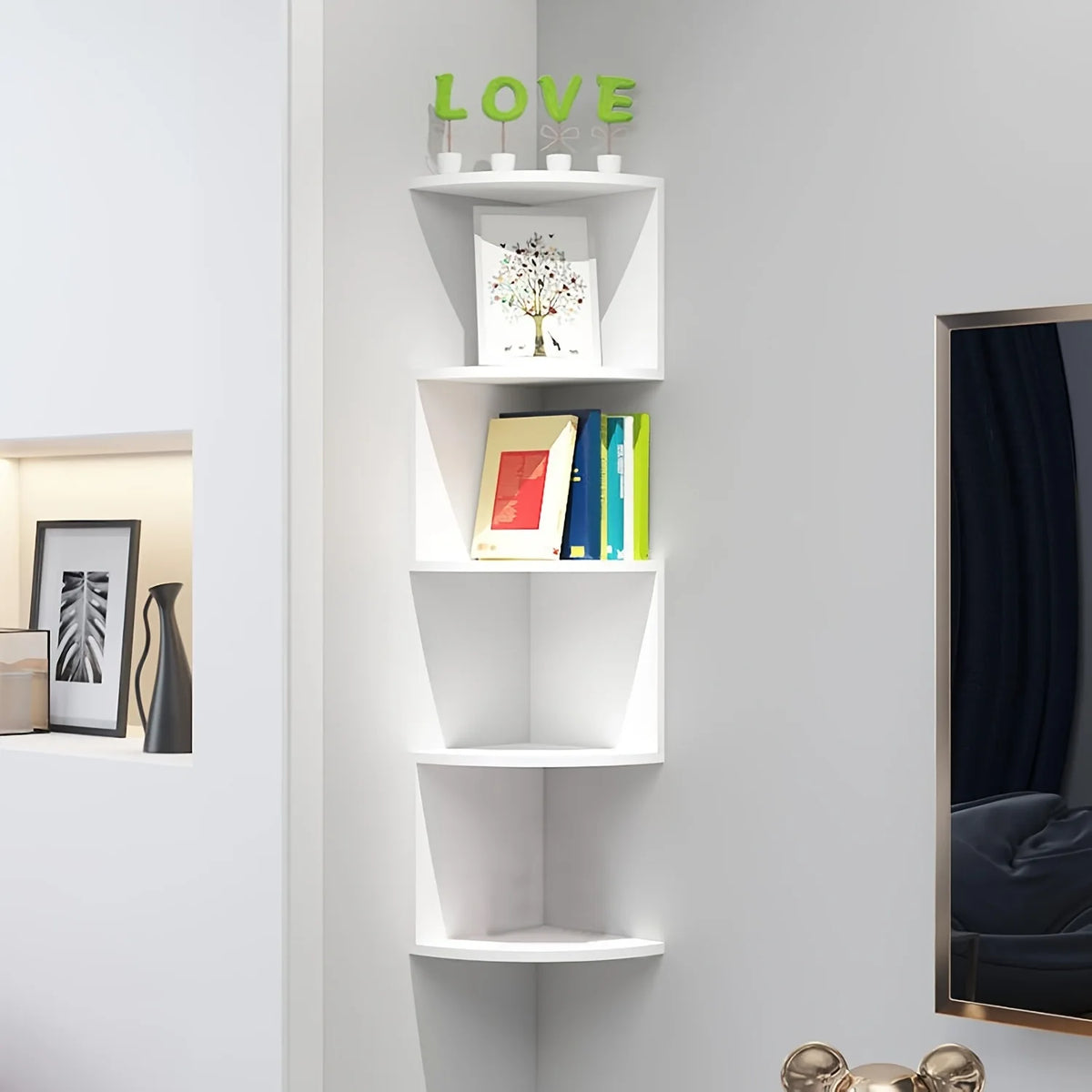 Corner Storage Rack, Moisture-Proof, No-Drill Wall-Mounted Shelf for Bedroom, Wall Corner Bookshelf, Kitchen Triangle Cabinet Storage Rack