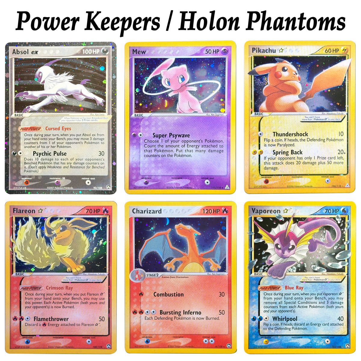 PTCG Pocket EX Power Keepers/Holon Phantoms Gold Star Cosmos Holo Jolteon Flareon Charizard Mew Proxy PKM Cards