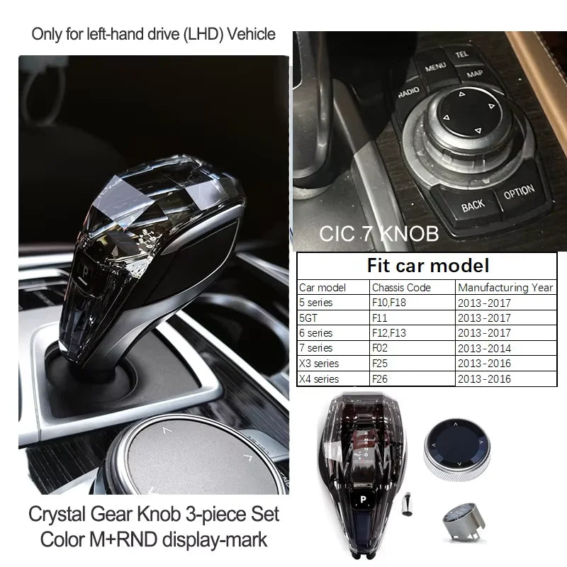 Crystal Gear Shift Lever Knob Set For BMW 5 Series G30 G32 G01 G08 7 Series G11 G12 F10 F20 F30 F32 F25 F26 X5 X6 F15 F16