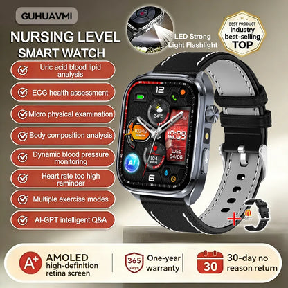 2026 New AI Health Care Accurate detection ECG SmartWatch Blood Pressure lipids Uric Acid Analysis Bluetooth Call Smart Watches