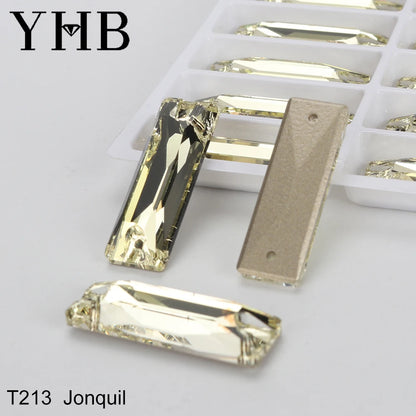 YHB Top Quality Cosmic Baguetee Glass Crystal AB Moonlight Sewing Stones Flatback Sew on Rhinestones For Garment Clothes Bags