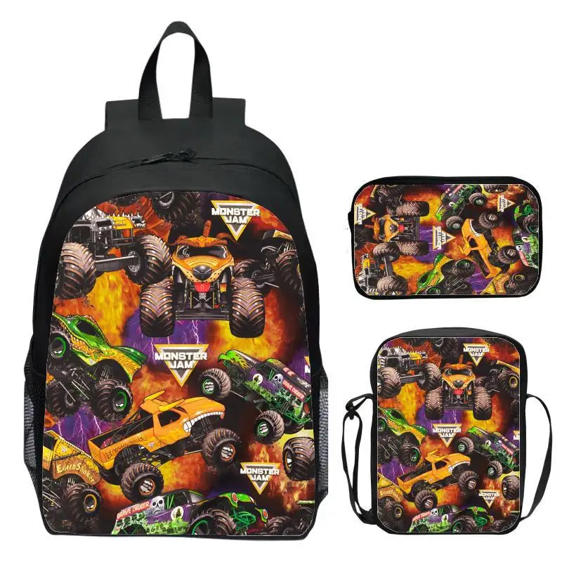 Monster Jam Monster Truck Three Piece Set Children's Backpack Elementary School Backpack Kindergarten Backpack