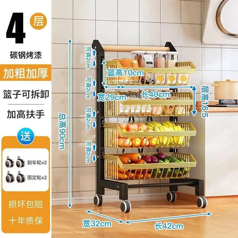 Light Luxury Metal Kitchen Trolleys Creative Storage Cart Modern Home Furniture Floor Multi-layer Fruit Vegetable Snacks Shelf