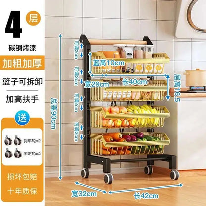 Light Luxury Metal Kitchen Trolleys Creative Storage Cart Modern Home Furniture Floor Multi-layer Fruit Vegetable Snacks Shelf