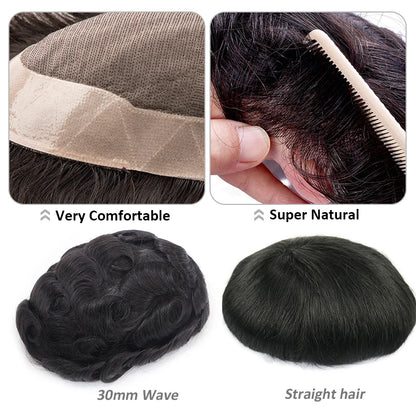 Men Wig Human Hair Toupee Fine Mono Male Wig 130% Density Durable Hair Prosthesis Toupee Men 6" Hair Replacement System For Men