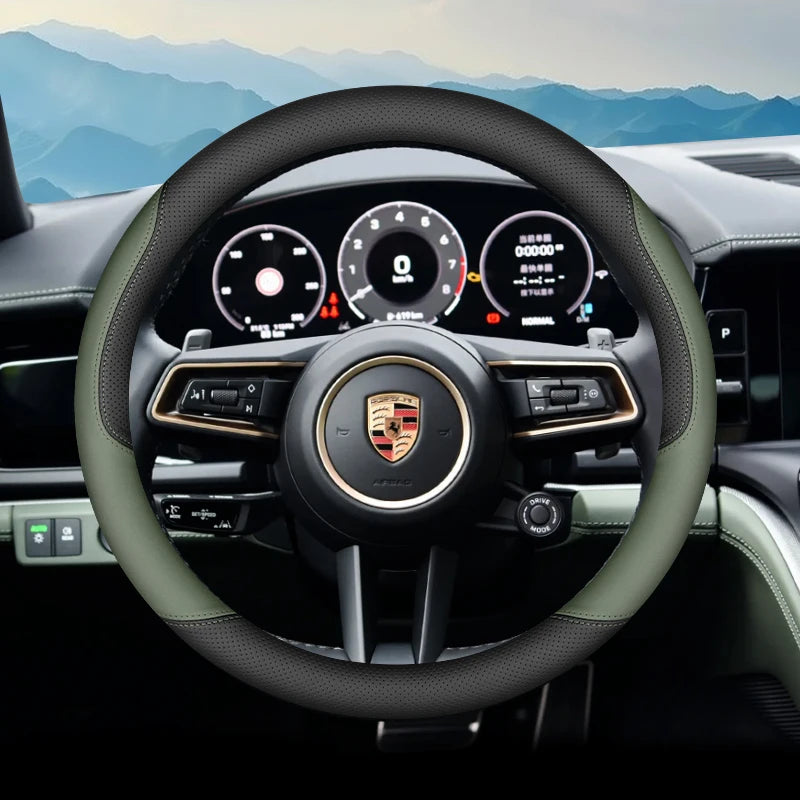 Leather Car Steering Wheel Cover for Porsche Cayenne Macan Panamera 718 2024 2025 Accessories