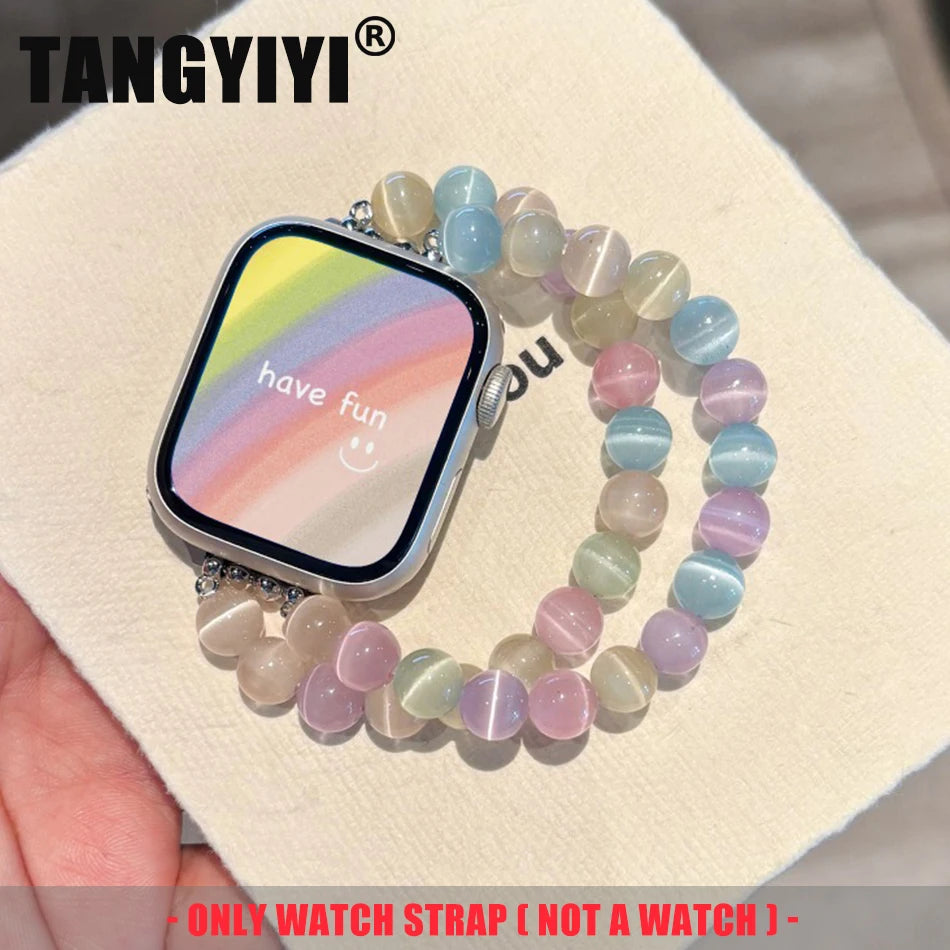 Strap For Apple Watch Band S11/10/9/8/7/SE/Ultra IWatch 49/46/45/44/42/41/40/38mm Fashion Rainbow Energy Stone Elastic Bracelet