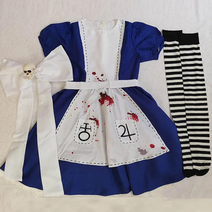 Women's Anime Alice Cosplay Costume with Necklace Alice Dress Maid Apron for Halloween Game Madness Returns Theme Girls' Outfit