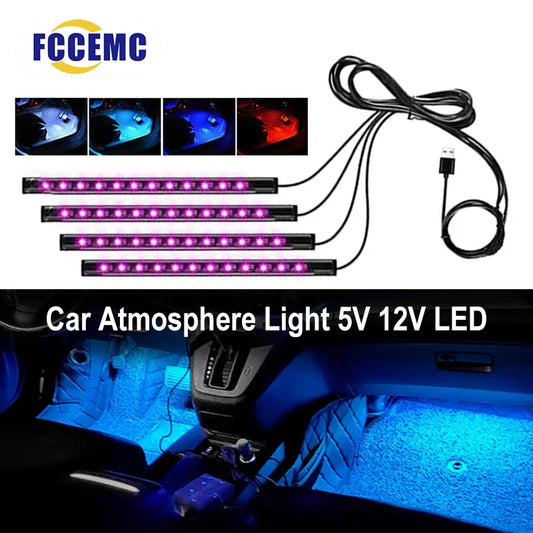 5V/12V Car Interior Backlight Ambient Mood Foot Light with Cigarette Lighter USB Decorative Atmosphere Lamp Car Accessories