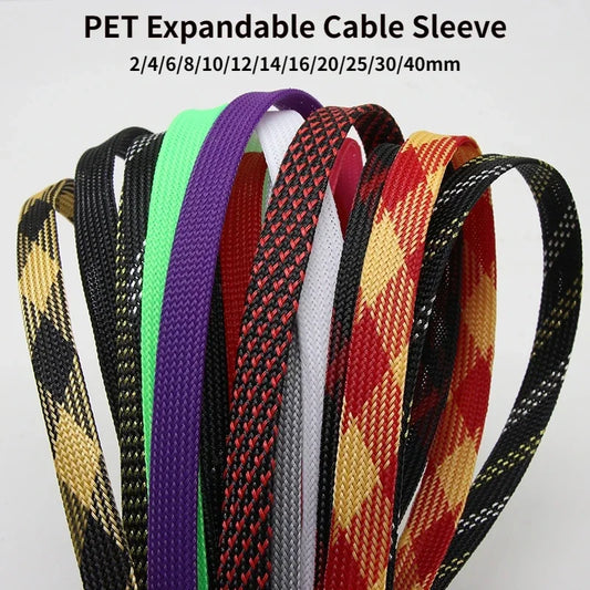 Braided Cable Sleeve 2mm 4mm 6mm 8mm 10mm 12mm 14mm 16mm~40mm PET Expandable Cover Insulation Nylon Sheath Wire Wrap Protection