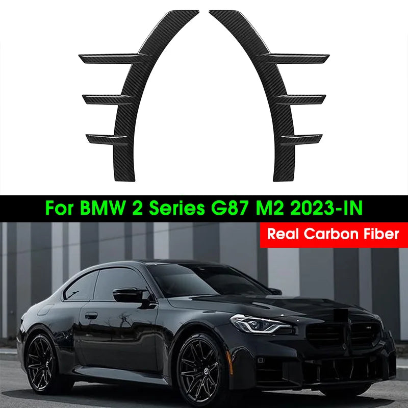 Real Dry Carbon Fiber Front/Rear Bumper Side Fender Trim Cover Side Spats Canards Body Kits For BMW G87 M2 2023+