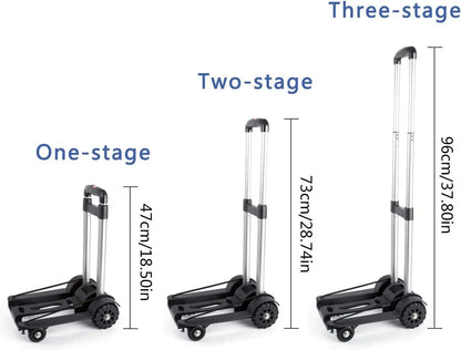 Folding Hand Truck, 4-Wheel Solid Construction Utility Cart with Aluminum Telescopic Rod, Foldable Roller Shopping