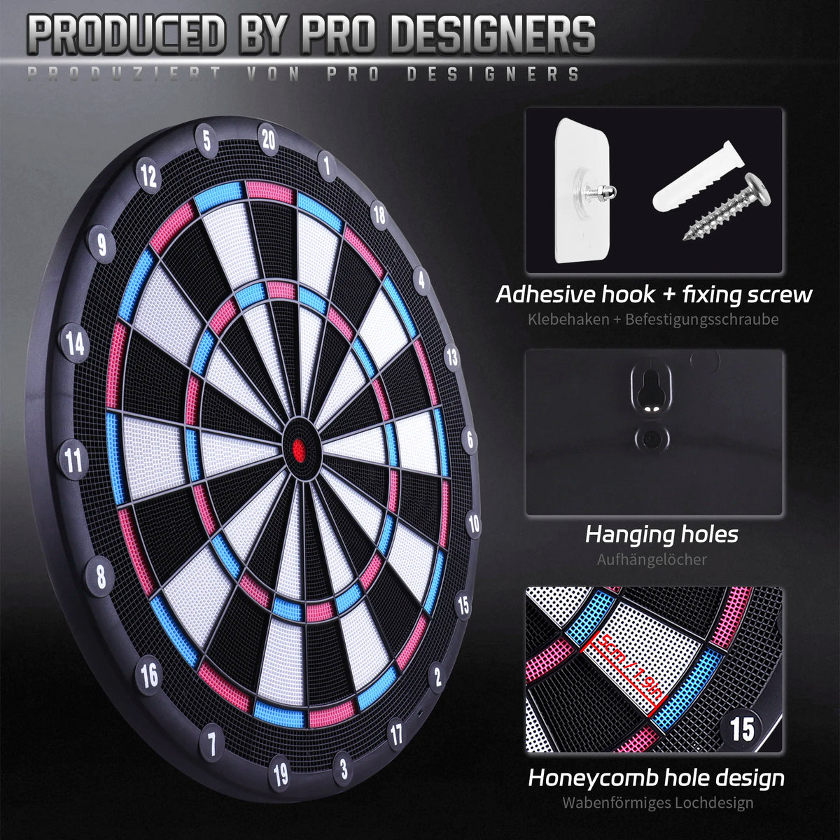 CyeeLife Electronic Dartboard with 6pcs Soft Tip Darts, Pink (No Electronic Module and LED)