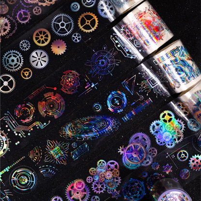 50mm * 2m Gear Fantasy Series Punk Cyberpunk Style PET Stickers Creative Handbook DIY Handmade Scrapbook Aesthetic Stickers
