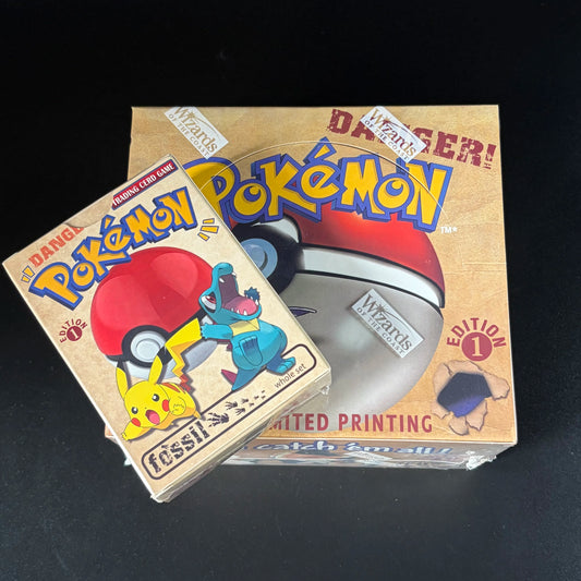 PKM TCG 1999 Fossil 1st Sealed Booster Box/36Packs Complete Set/62Pcs Holo Rare Vintage Gengar Proxy Display Collector's Bundle