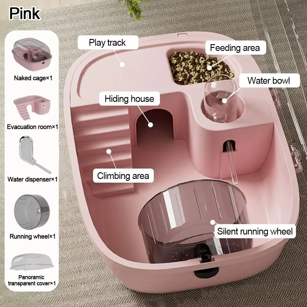 Multi-functions Double Layer Hamster Cage Large Space Visible Pet Habitat House Breathable Translucent Hamster Villa Pet Travel