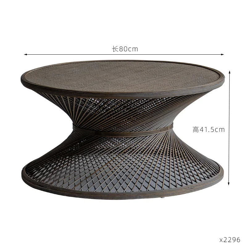 Retro Style Woven Small Round Table B&B Hotel Lobby Side Table Modern Simple Rattan Small Coffee Table Furniture Living Room