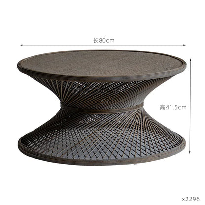 Retro Style Woven Small Round Table B&B Hotel Lobby Side Table Modern Simple Rattan Small Coffee Table Furniture Living Room