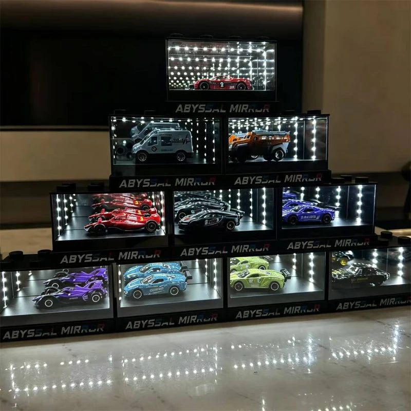 2026 New Car Model Display Box with Deep Mirror 3D Visual LED Sound Control Light Car Model Collection Box