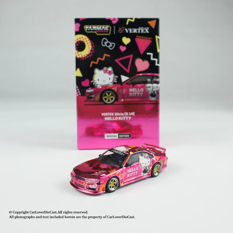 TW 1:64 Nissan VERTEX Silvia S14 Hello Kitty Stylish Static Alloy Car Model, Boys' Toy, Adult Collection Decoration Item.