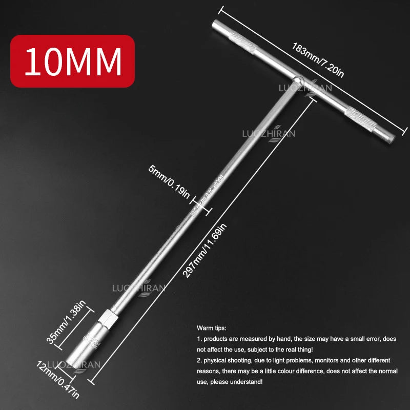 6-19mm T-Handle Socket Wrench Extended Hex Spanner Industrial Grade T-Shape Hand Tool for Car Bike Machinery Repair Household