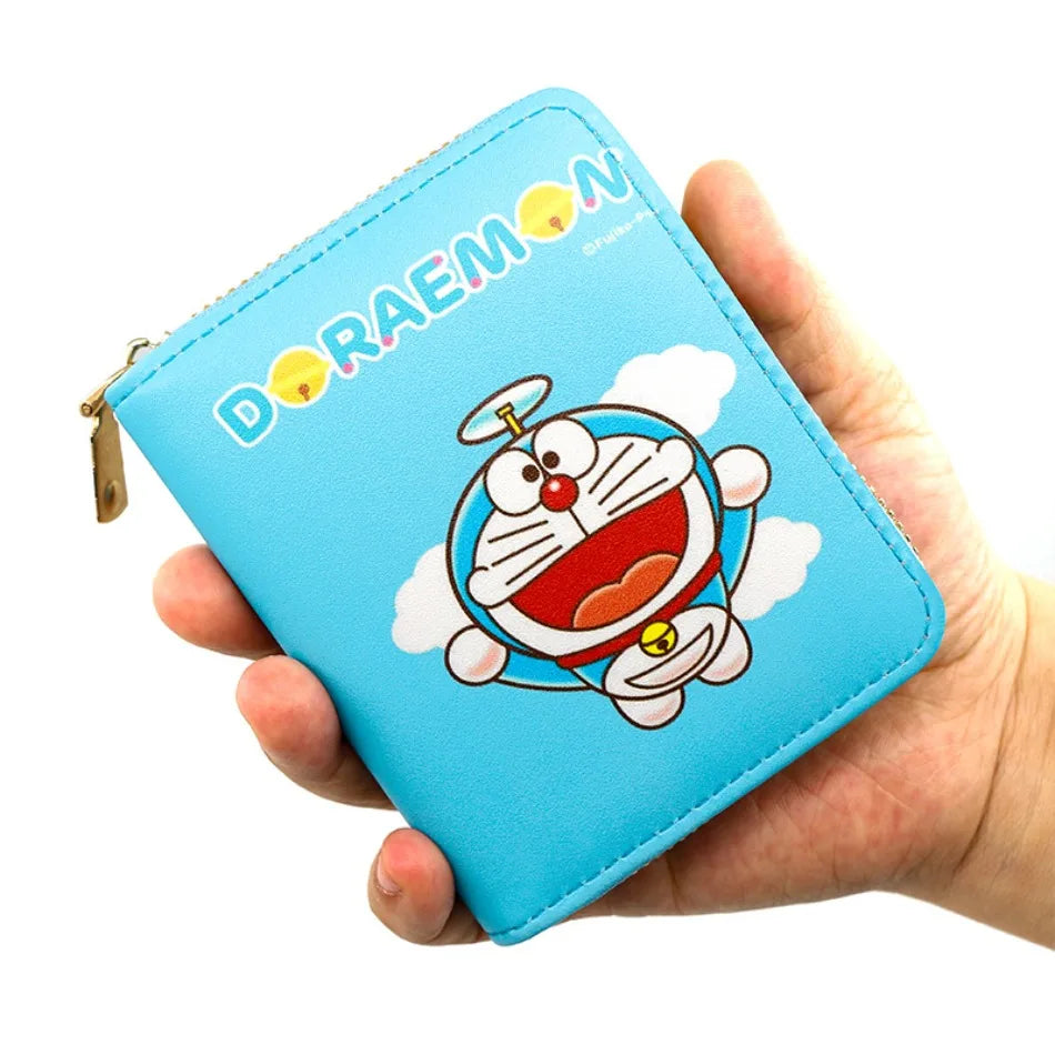 New Doraemon cute cartoon printed zipper coin purse mini short wallet PU leather business card holder coin bag girl student gift