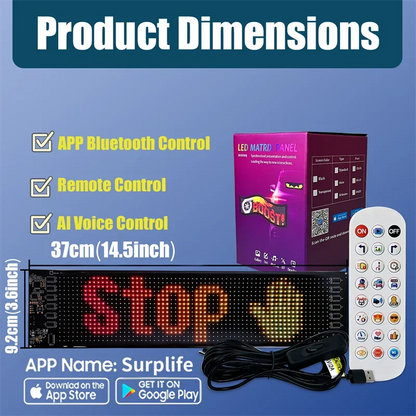 LED Matrix Panel Rolling Advertisement LED Sign with AI APP Remote Programmable Logo Light for Car Shops Offices Restaurants