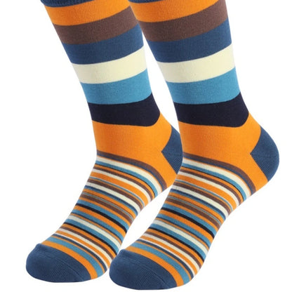 5 Pairs Spring Autumn New Large Classic Color Middle Tube Men's Socks Thick and Stripe Style Small and Unique Men's Long Socks