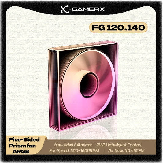 PowerTrain X-Gamerx FG 120/140 ARGB Five-Sided Full Mirror PC Fan 4PIN PWM 12V Quiet Cooling Computer Case Fans 600-1600RPM