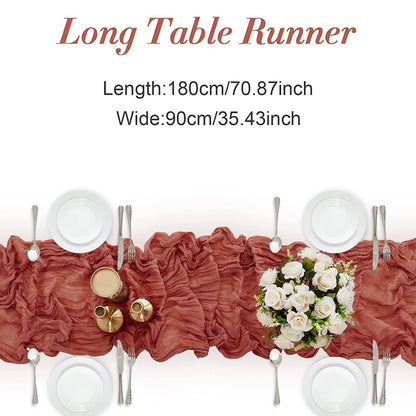 90*180cm Cheesecloth Bohemian Polyester Table Runners, Pleated Atmospheric Table Runner, Home Dining Table Room Wedding Decor