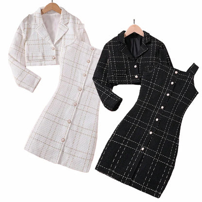 2pcs Fashion Girl Dress with Jacket Clothes Set Teenager Girl Suits Coat Elegant Plaid Dresses Kids Children Clothing Plus Size