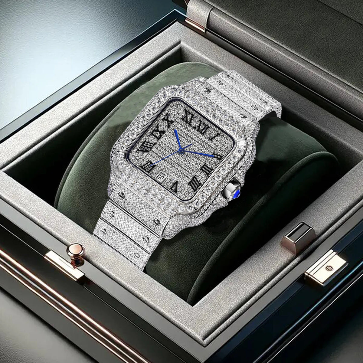 PINDU Design NEW Mozambique Diamond Mechanical Watch Men 8215 Movement Sapphire Stainless Steel Waterproof Fully Automatic Watch
