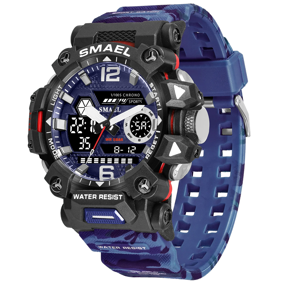 SMAEL 8072 Men's Analog Digital Dual Display Sport Watch - 50M Waterproof LED Backlight Alarm Stopwatch Chronograph Dual Time Zo