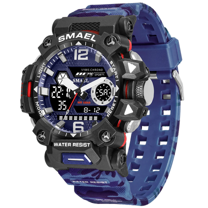 SMAEL 8072 Men's Analog Digital Dual Display Sport Watch - 50M Waterproof LED Backlight Alarm Stopwatch Chronograph Dual Time Zo