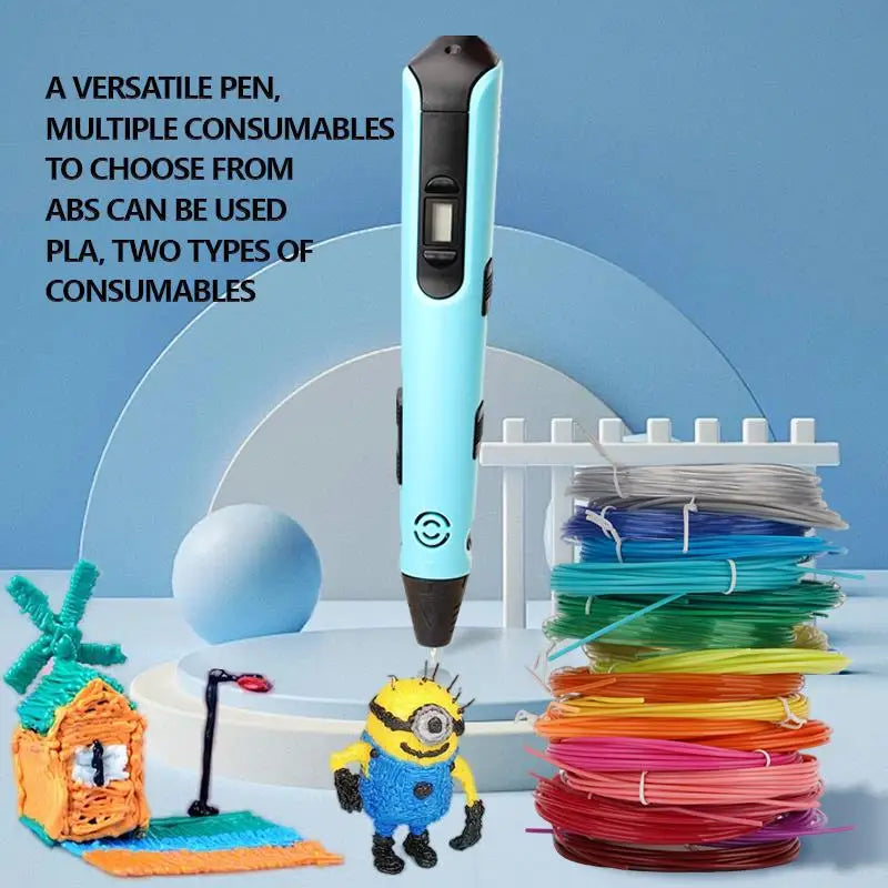 3D Printing Pen for Kids Safe Design LCD Display, DIY Drawing, Holiday Birthday Gift, ABS PLA Educational Intellectual Toy