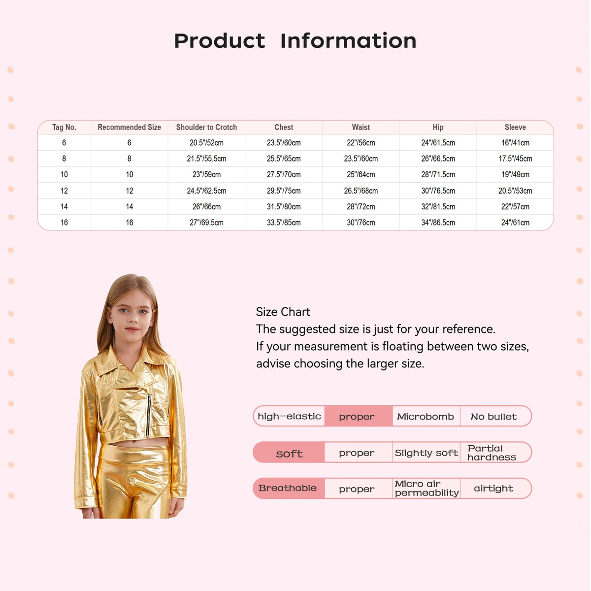 Kid Girls Boys Zipper Metallic Motorcycle Jacket Coat Hip-Hop Jazz Street Dance Outwear School Party Stage Performance Dancewear