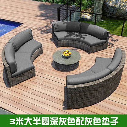 Outdoor round rattan sofa combination garden courtyard semi-circular rattan chair sofa outdoor hotel curved living room sofa