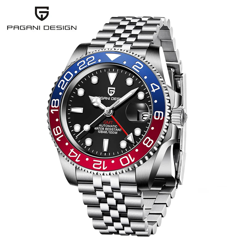 PAGANI DESIGN New Men Watch GMT Mechanical Wristwatch 40mm Automatic Watch Stainless Steel Waterproof Business Watches for Man
