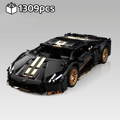 FUNXINEE 1309 PCS Technical Black Gold Sports Car Building Blocks Super Racing Vehicle Assemble Toys Christmas Birthday Gifts