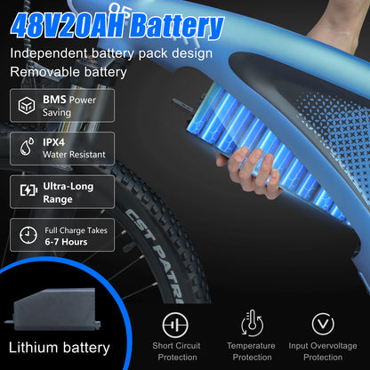 HUANCI Q5 Electric Bike for Adults Mountain Tire E Bike 48V 20Ah Battery Electric Bicycle for Commuting Long Range
