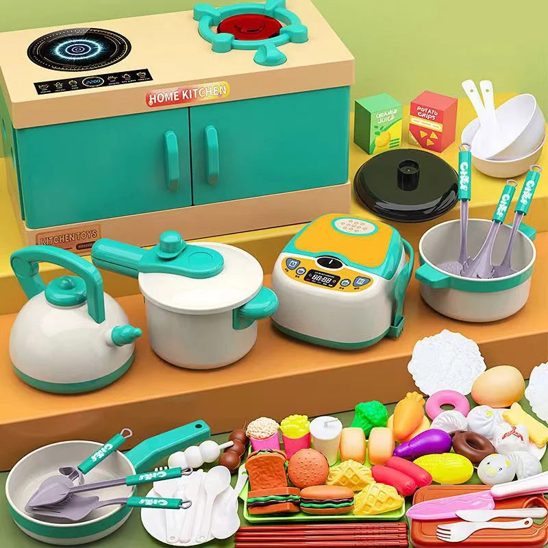 Kids Kitchen Toys Set 84/70/56/33 PCS Play Kitchen Accessories Kit with Play Pots Pretend Food Cooking Toy Toddler Girl Boy Gift