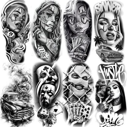 1 Sheets Chicano Prison Gangster Temporary Tattoos For Women Men Adults Fake Tattoo Sticker Water Transfer Self Adhesive Arm Leg