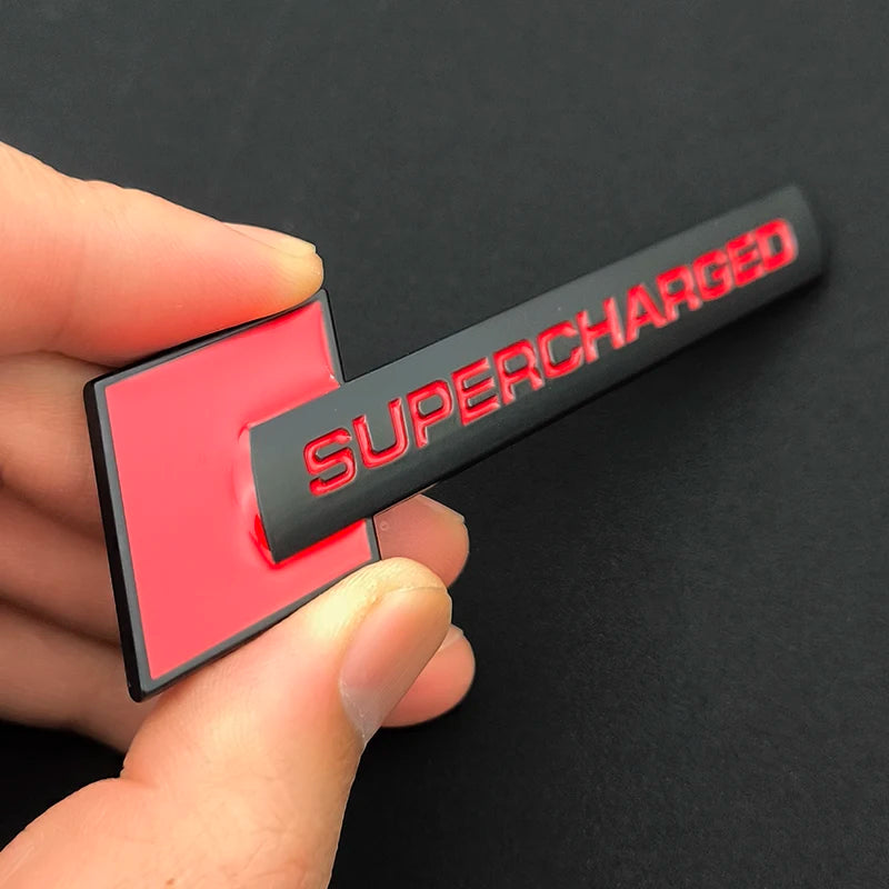 3D Metal Supercharged Logo Car Stickers Rear Trunk Fender Emblem Badge Decal For Audi A3 A4 A5 A6 A7 A8 Q3 Q5 Q7 Q8 Accessories