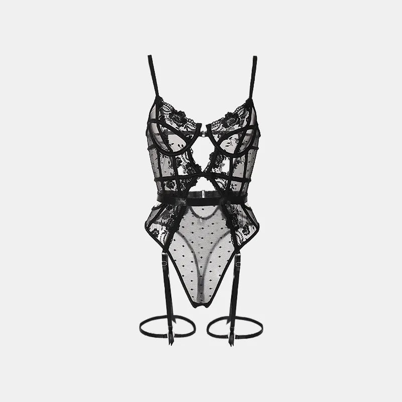 Toucheart Lace Sexy Skinny Babydoll Bodysuit Embroidery Erotic Private Adult Suit Solid Color Patchwork High Waisted Sexy Set