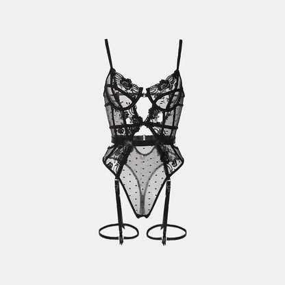 Toucheart Lace Sexy Skinny Babydoll Bodysuit Embroidery Erotic Private Adult Suit Solid Color Patchwork High Waisted Sexy Set