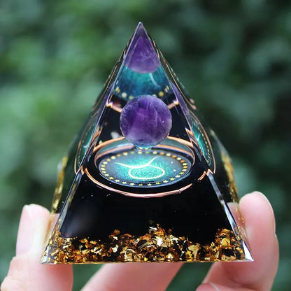 Twelve Zodiac Signs Orgone Pyramid with Amethyst for Home Decoration Unique Gift Idea for Family And Friends