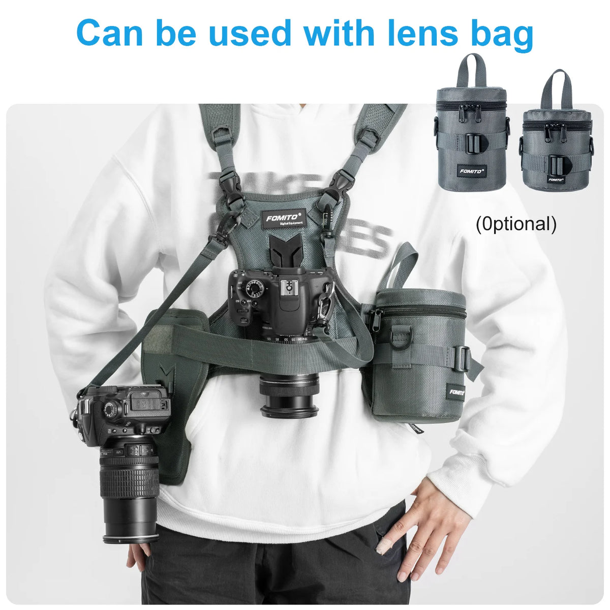 FOMITO Dual Camera Harness Multi Carrying Chest Vest System with Side Holster for Canon Nikon Sony Olympus DSLR Camera