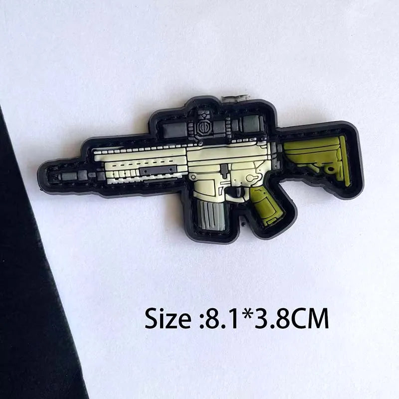 3D PVC Rubber Morale Patches Mini Pistol, Rifle Army Badge Stickers, Military Tactical Patch With Hook For Backpack
