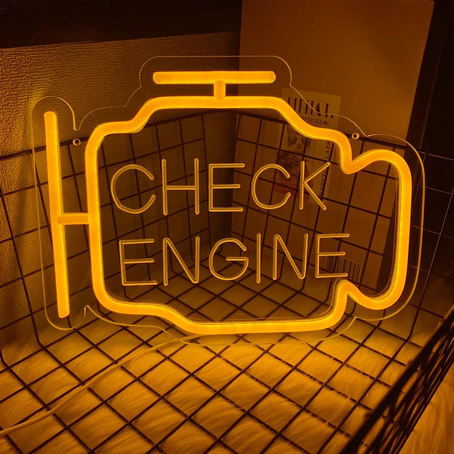 3D Carved Icon, Used For Bedroom, Garage, Game Room, Auto Repair Shop Art Decor, Father'S Day Gift,Check Engine Led Neon Sign.