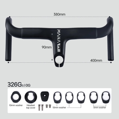 MANA AERO Ultra-Light Carbon Fiber Aero Handlebar - Integrated Cable Routing Superlight Aerodynamic for Road Bike Cycling